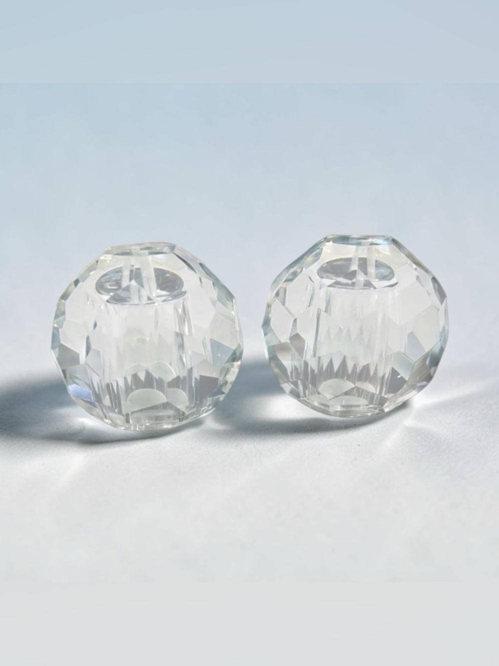 OLEG CASSINI Salt and Pepper Set, Faceted Crystal Spheres, Signed